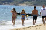 Eva Longoria in a Blue Bikini on the Beach with Friends in St. Tropez